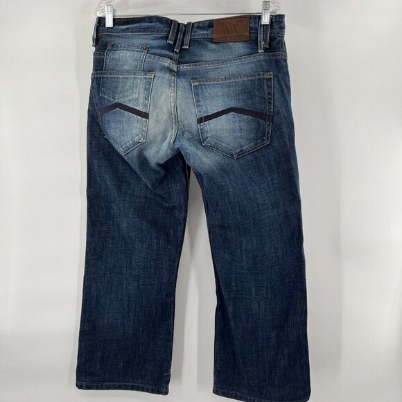 Armani Exchange A/X Jeans 33x26 Blue Denim Straight Fit EUC Distressed - Picture 5 of 10